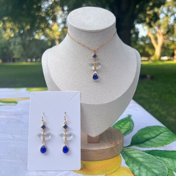 September Sapphire Glass Blue Butterfly September Cute Novelty Fun Jewelry Set - Picture 1 of 6